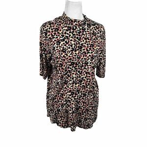 Botanique Pink Black Animal Print Short Sleeve Top Blouse Medium Stretch Casual